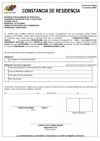CARTAS DE RESIDENCIAS CNE - 80Bs